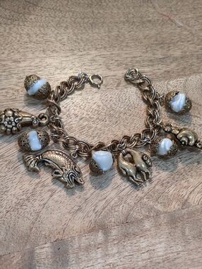 MIRIAM HASKELL ANTIQUE Brass Beaded Charm Bracelet - Women Jewelry